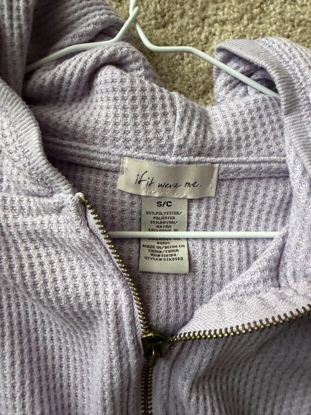 if it were me Lilac Waffle-Knit Zip Hoodie with Gold Zipper